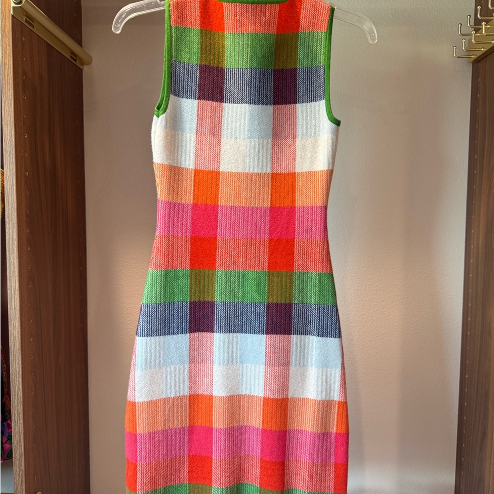 kate spade Multicolor Plaid Knit Mini Dress - Green, Pink, Orange, Blue, White - Picture 3 of 3